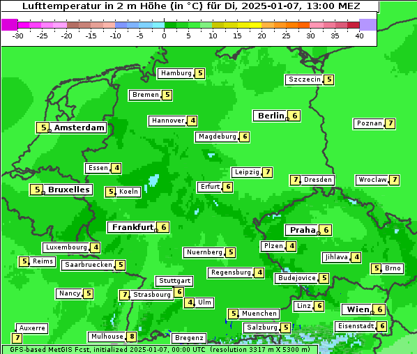 Temperatur, 7. 1. 2025