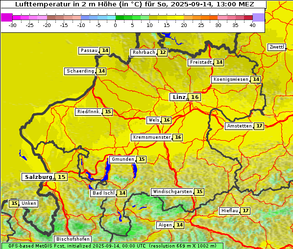 Temperatur, 14. 9. 2025