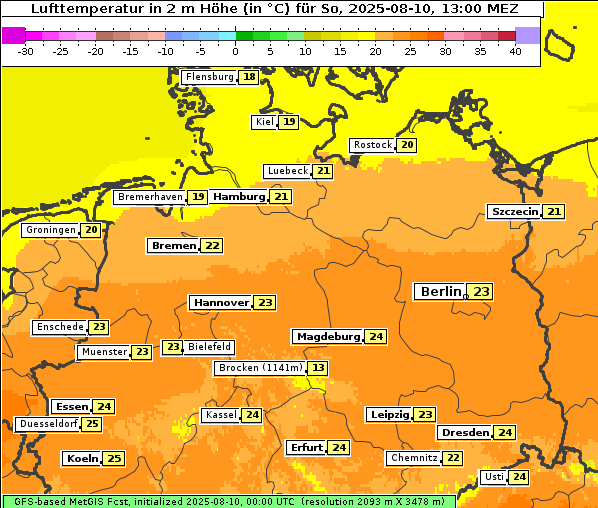 Temperatur, 10. 8. 2025