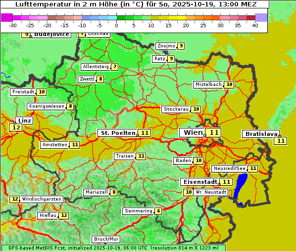 Temperatur, 19. 10. 2025