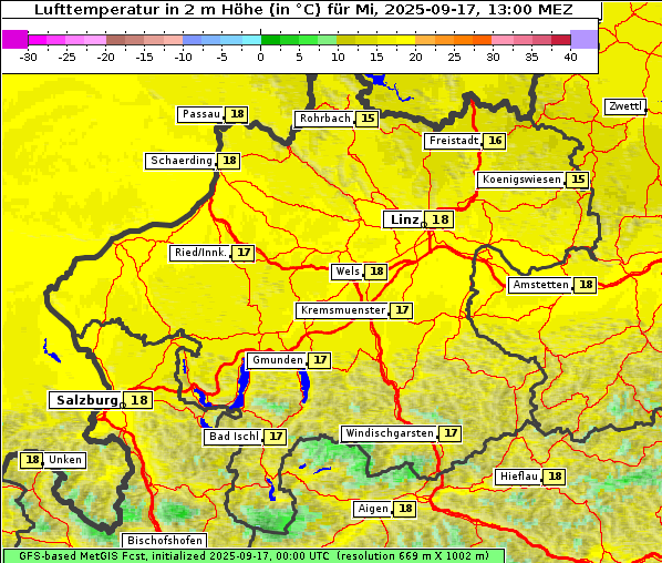 Temperatur, 17. 9. 2025