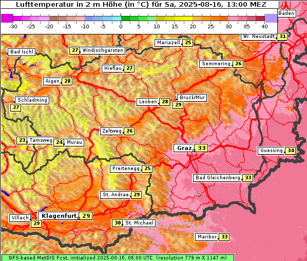 Temperatur, 16. 8. 2025