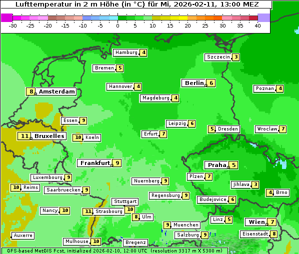 Temperatur, 11. 2. 2026