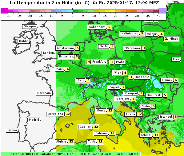 Temperatur, 17. 1. 2025