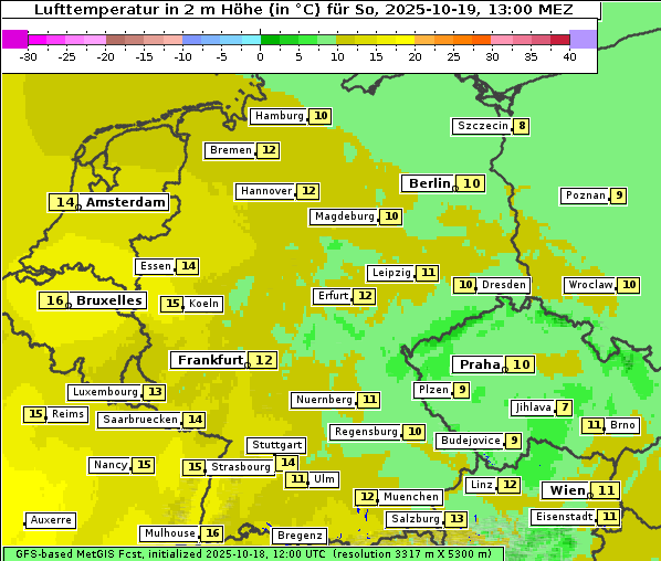 Temperatur, 19. 10. 2025