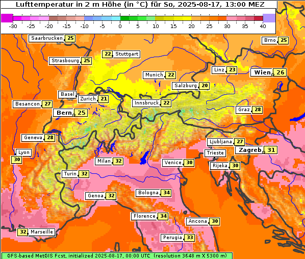 Temperatur, 17. 8. 2025