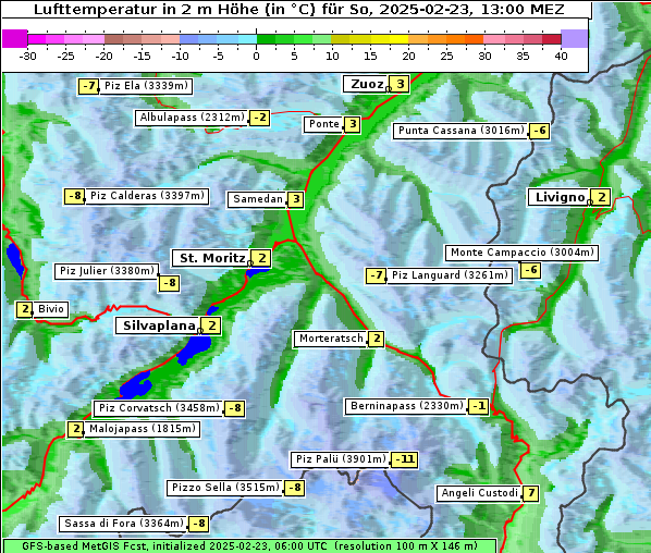 Temperatur, 23. 2. 2025