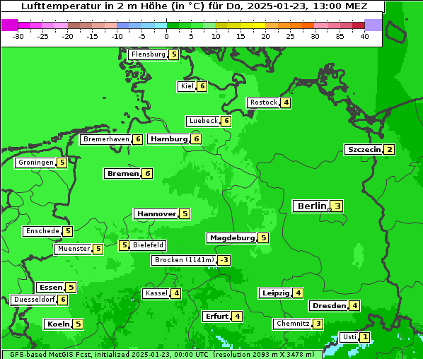 Temperatur, 23. 1. 2025