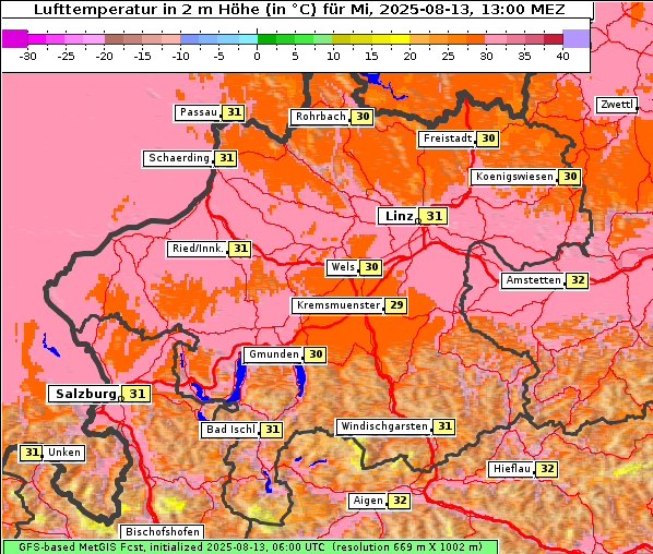 Temperatur, 13. 8. 2025