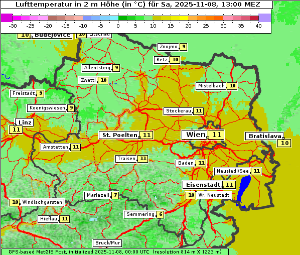 Temperatur, 8. 11. 2025