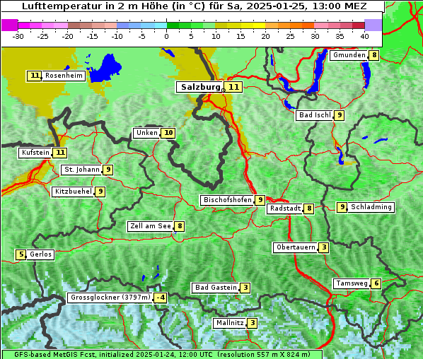 Temperatur, 25. 1. 2025