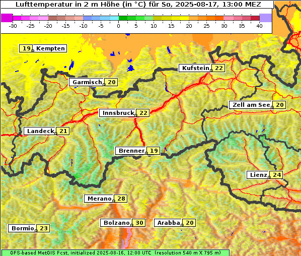 Temperatur, 17. 8. 2025