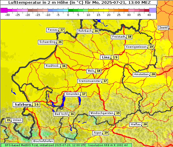 Temperatur, 21. 7. 2025
